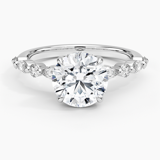 Versailles Round Moissanite Hidden Halo Engagement Ring with Mixed-Shape Band