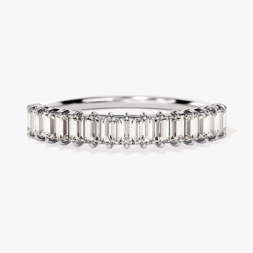 Vertical Baguette Half Eternity Moissanite Wedding Band