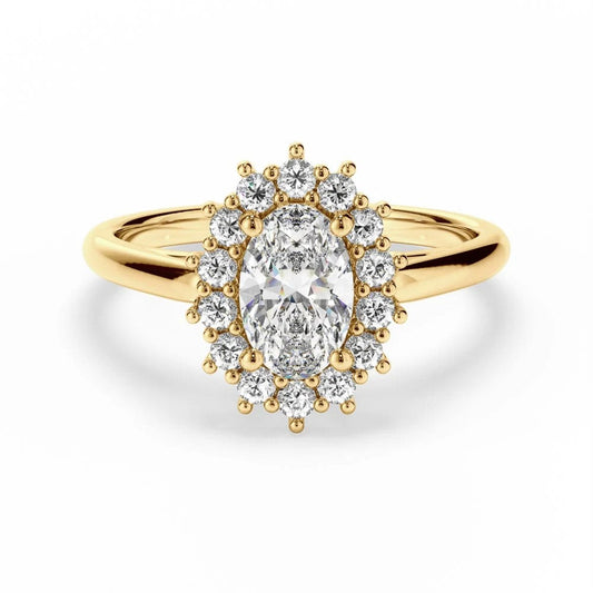 Vintage Beaded Halo Oval Moissanite Engagement Ring