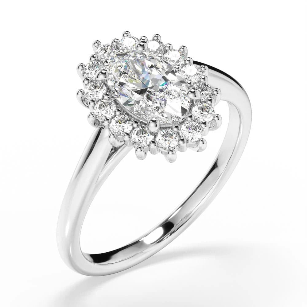 Vintage Beaded Halo Oval Moissanite Engagement Ring