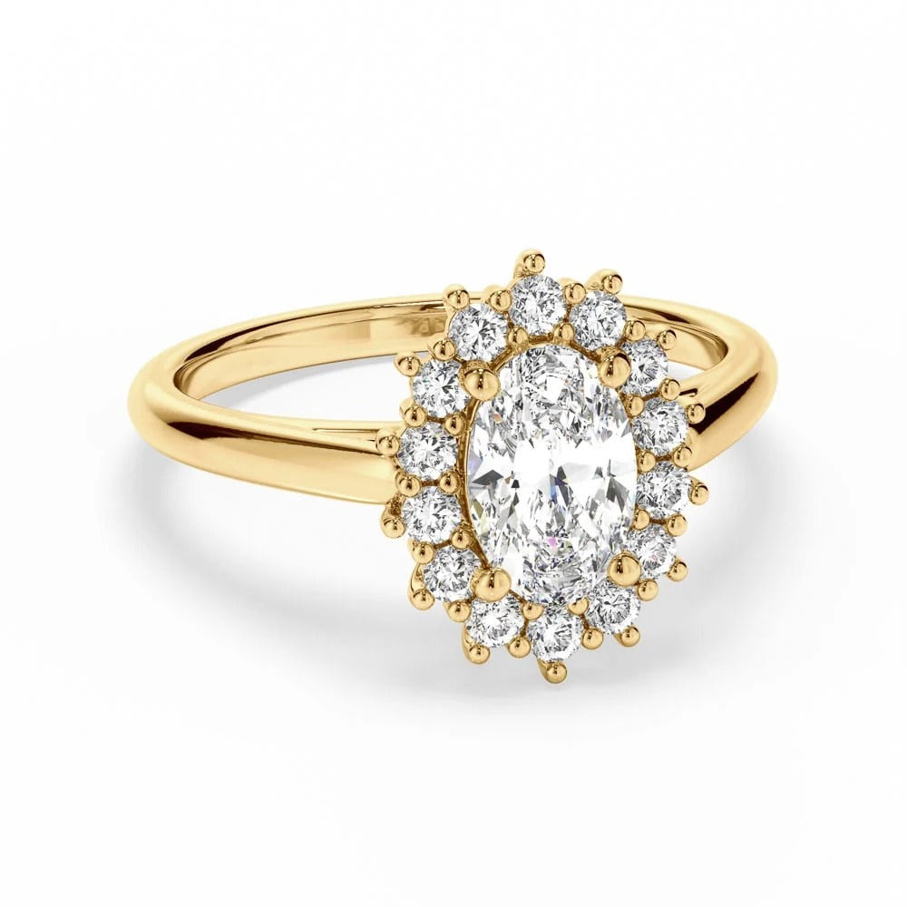 Vintage Beaded Halo Oval Moissanite Engagement Ring