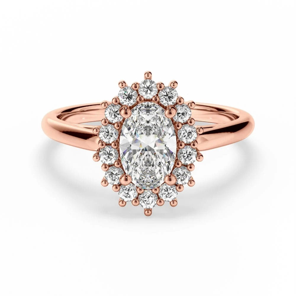 Vintage Beaded Halo Oval Moissanite Engagement Ring