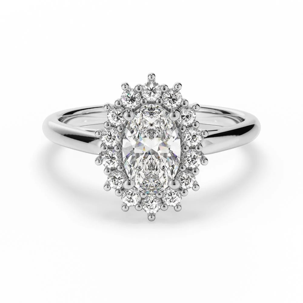 Vintage Beaded Halo Oval Moissanite Engagement Ring