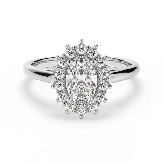 Vintage Beaded Halo Oval Moissanite Engagement Ring