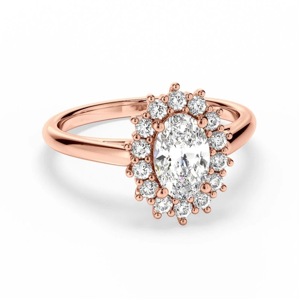 Vintage Beaded Halo Oval Moissanite Engagement Ring