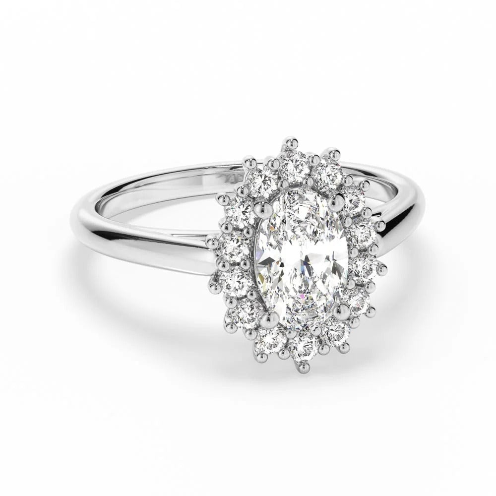 Vintage Beaded Halo Oval Moissanite Engagement Ring