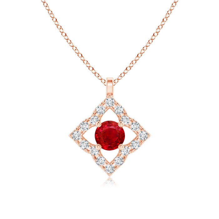 Vintage Clover Lab-Created Ruby with Moissanite Pendant Necklace