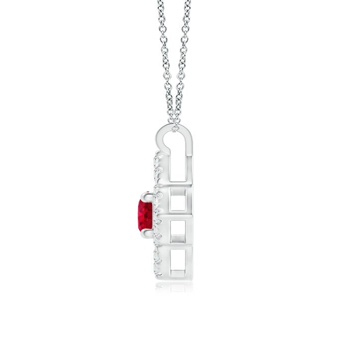 Vintage Clover Lab-Created Ruby with Moissanite Pendant Necklace