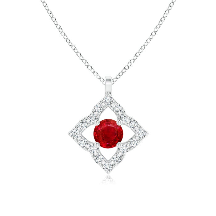 Vintage Clover Lab-Created Ruby with Moissanite Pendant Necklace