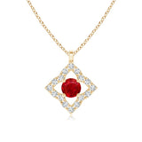 Vintage Clover Lab-Created Ruby with Moissanite Pendant Necklace