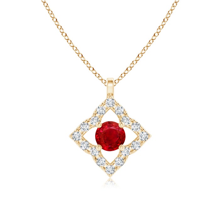Vintage Clover Lab-Created Ruby with Moissanite Pendant Necklace