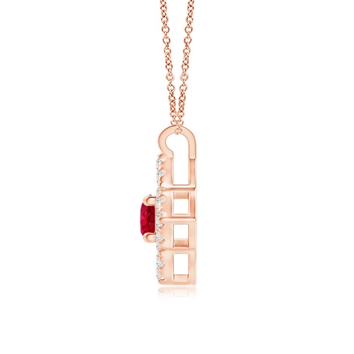 Vintage Clover Lab-Created Ruby with Moissanite Pendant Necklace
