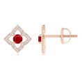 Vintage Clover Lab-Created Ruby with Moissanite Stud Earrings