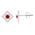Vintage Clover Lab-Created Ruby with Moissanite Stud Earrings