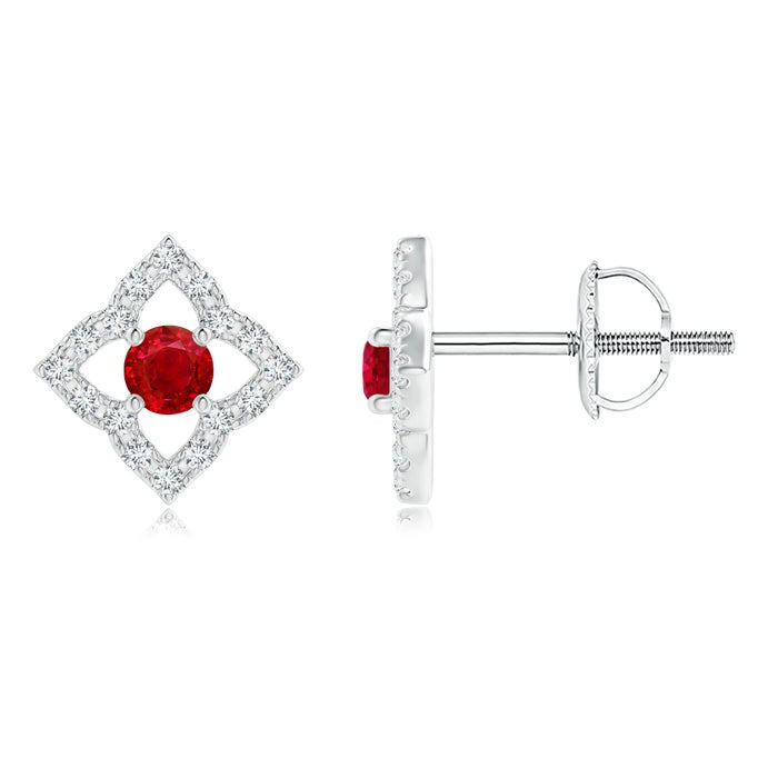Vintage Clover Lab-Created Ruby with Moissanite Stud Earrings