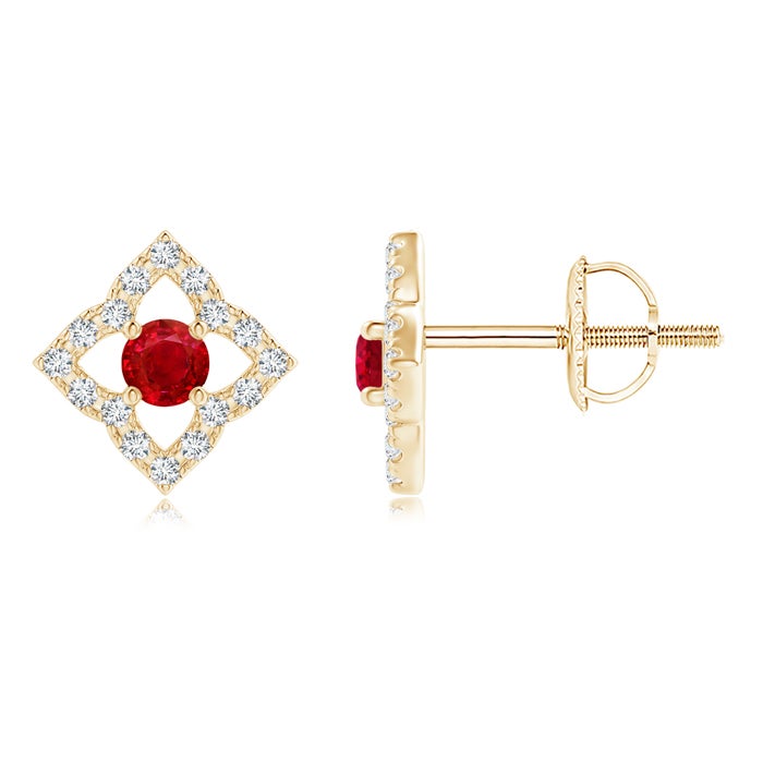 Vintage Clover Lab-Created Ruby with Moissanite Stud Earrings