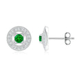 Vintage Clover Round Lab-Created Emerald with Moissanite Accents Stud Earrings