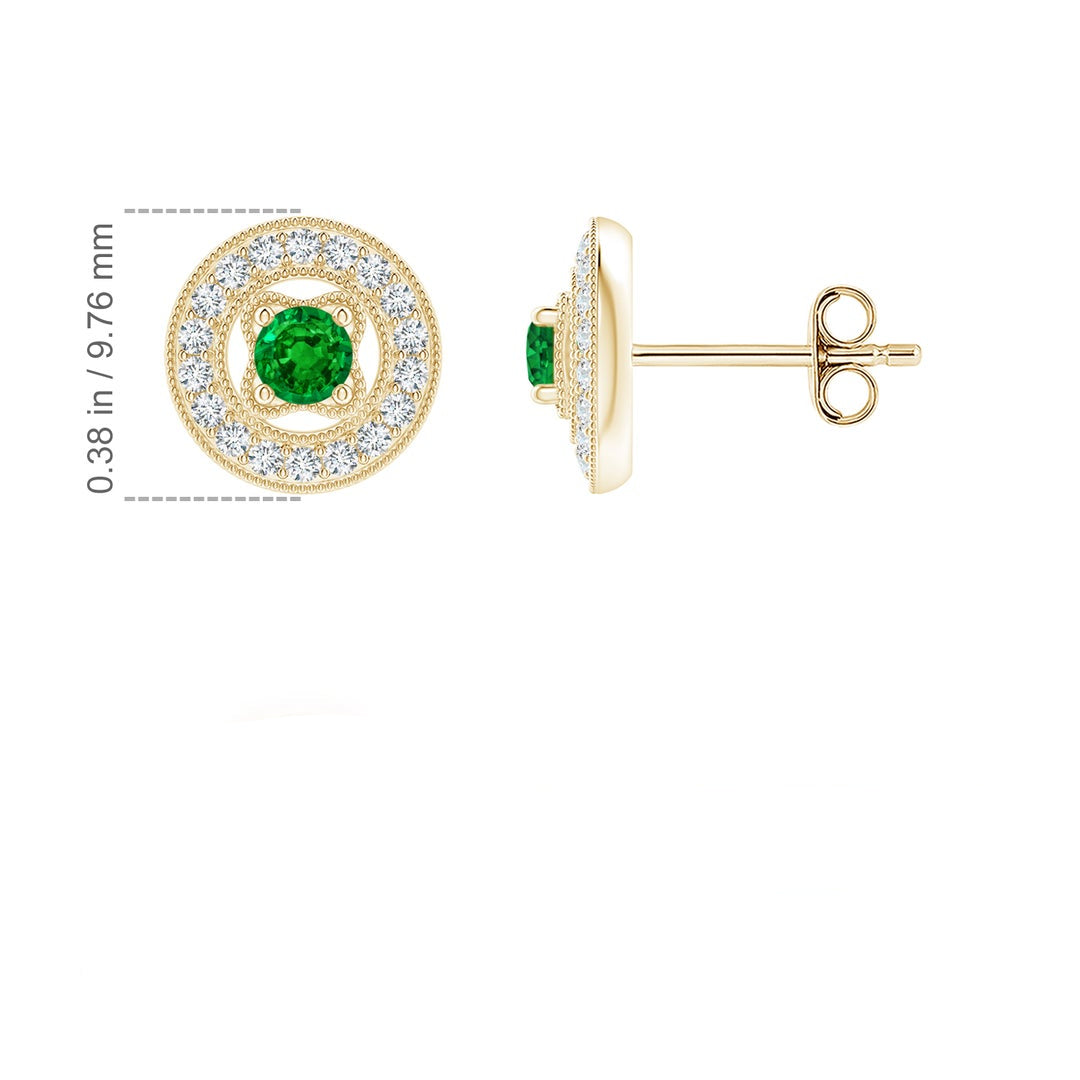 Vintage Clover Round Lab-Created Emerald with Moissanite Accents Stud Earrings