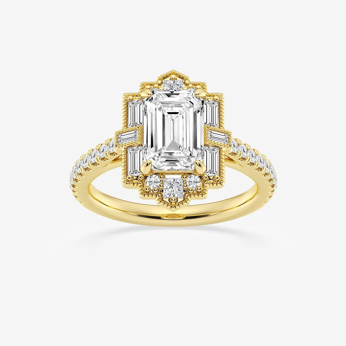Vintage Emerald Cut Moissanite Art Deco Engagement Ring