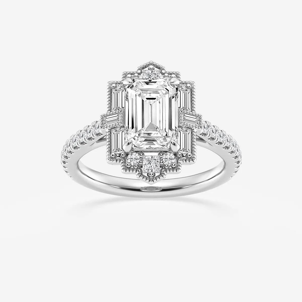 Vintage Emerald Cut Moissanite Art Deco Engagement Ring