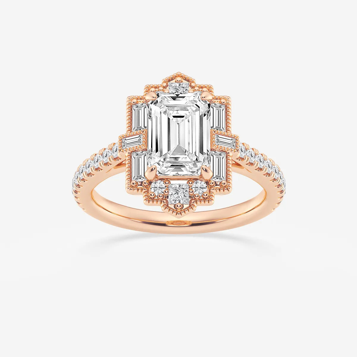 Vintage Emerald Cut Moissanite Art Deco Engagement Ring