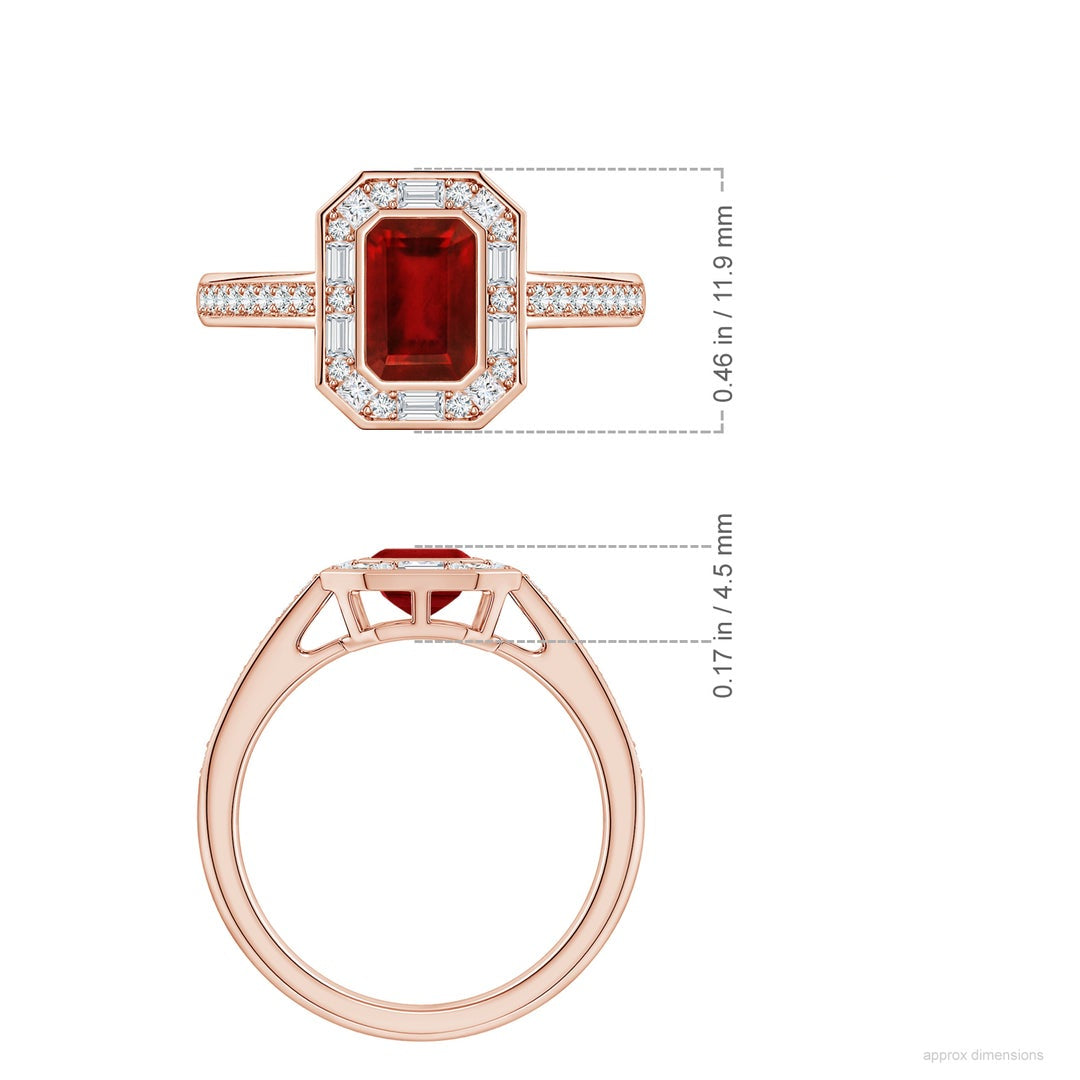 Vintage Emerald Lab Ruby with Multi-Shape Moissanite Halo Engagement Ring