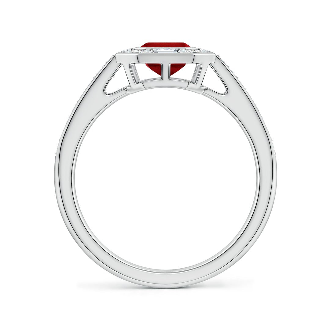 Vintage Emerald Lab Ruby with Multi-Shape Moissanite Halo Engagement Ring