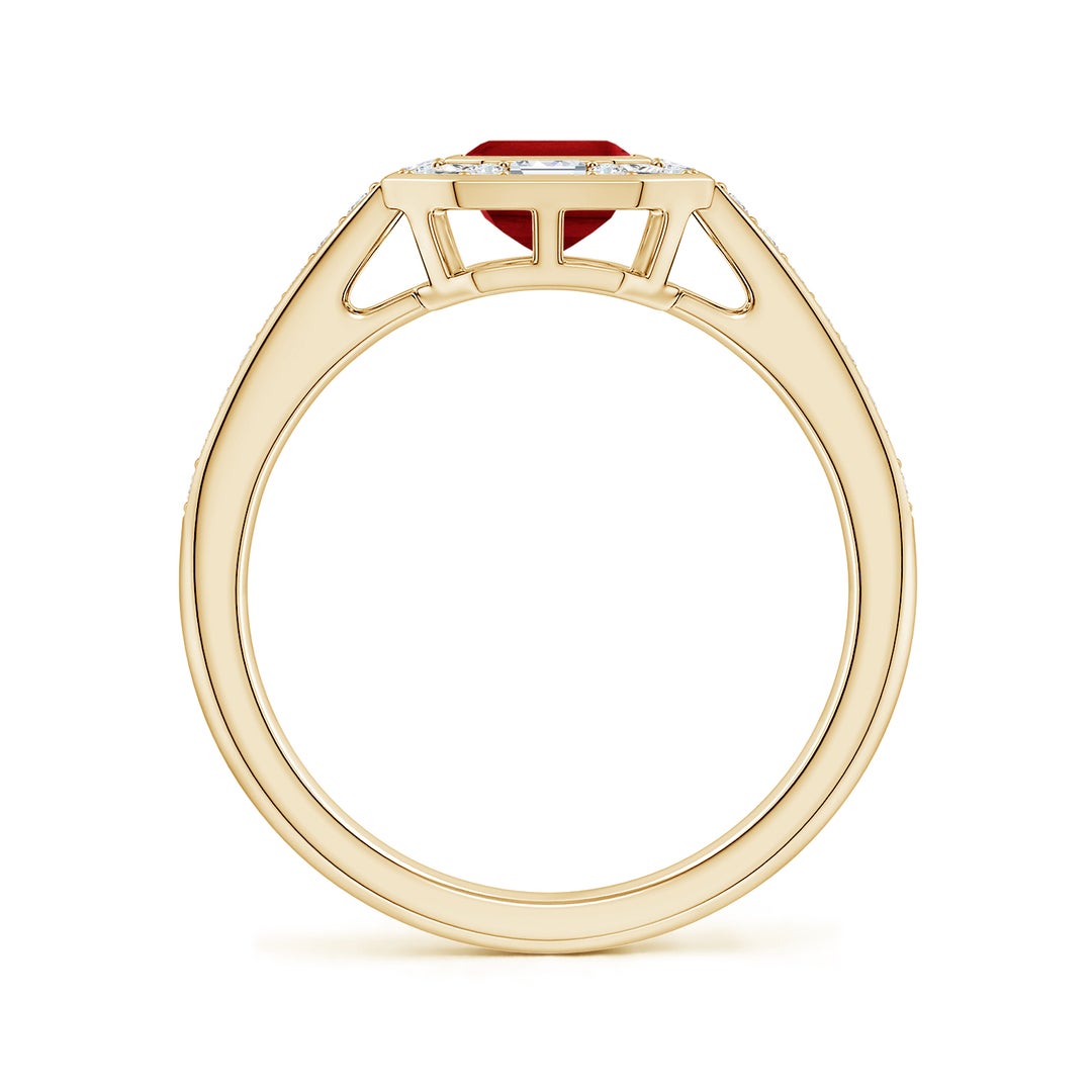 Vintage Emerald Lab Ruby with Multi-Shape Moissanite Halo Engagement Ring