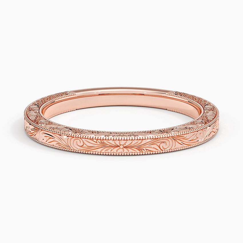 Vintage Floral Hand-Engraved Wedding Band-2.0 mm