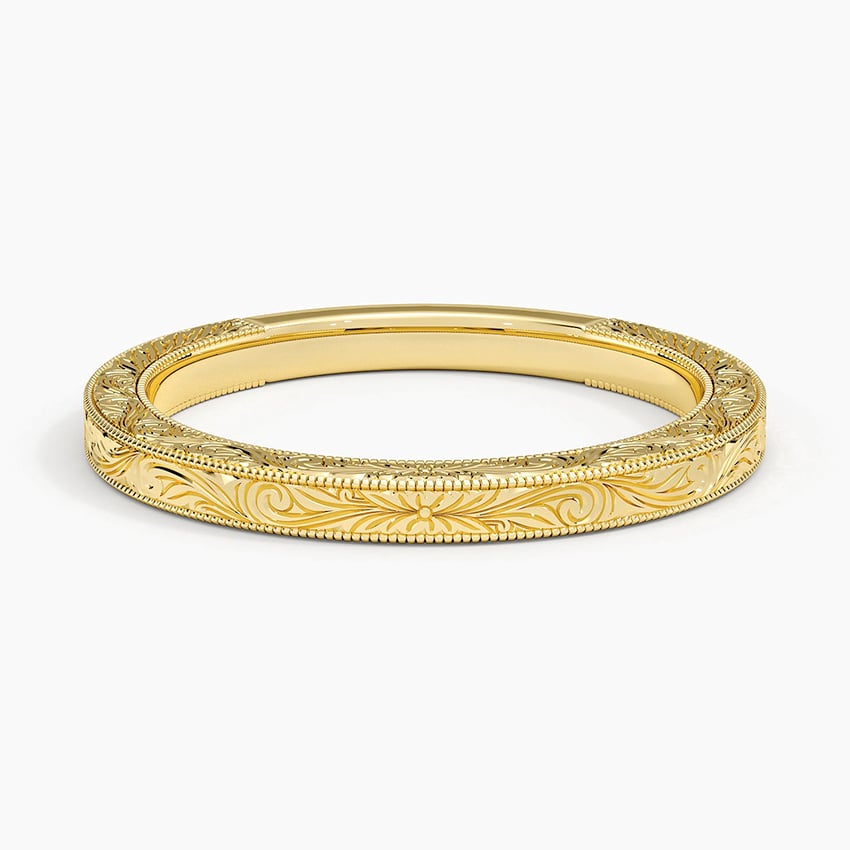 Vintage Floral Hand-Engraved Wedding Band-2.0 mm