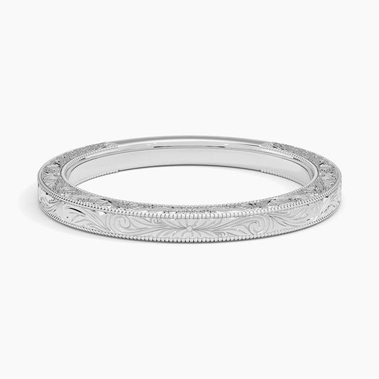 Vintage Floral Hand-Engraved Wedding Band-2.0 mm