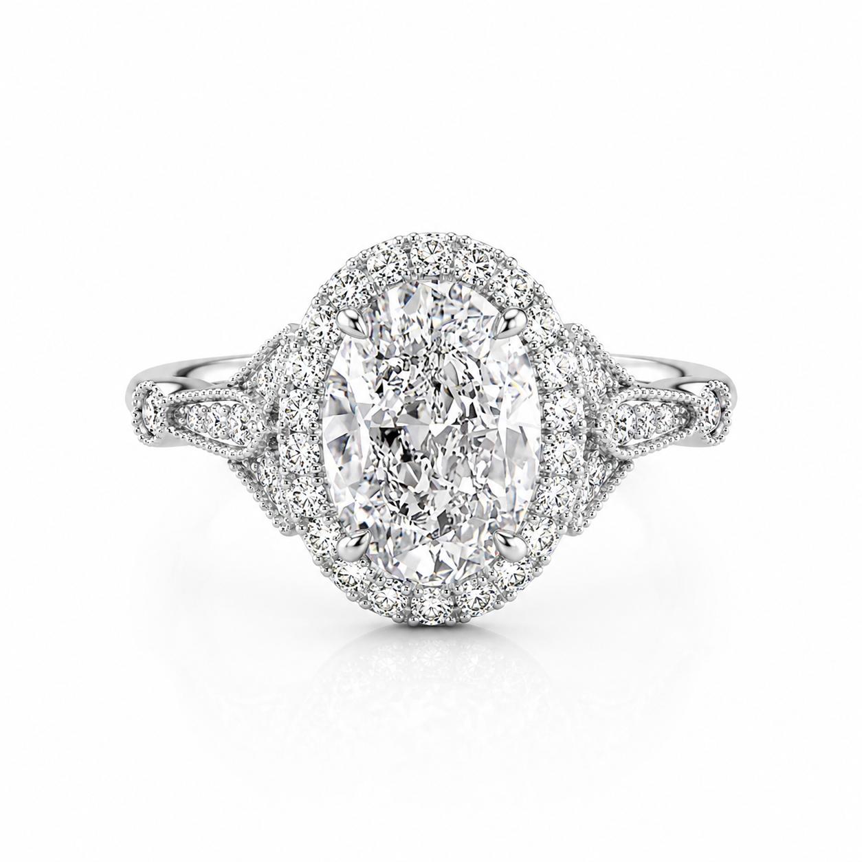 Vintage Halo Oval Lab-Grown Diamond Engagement Ring