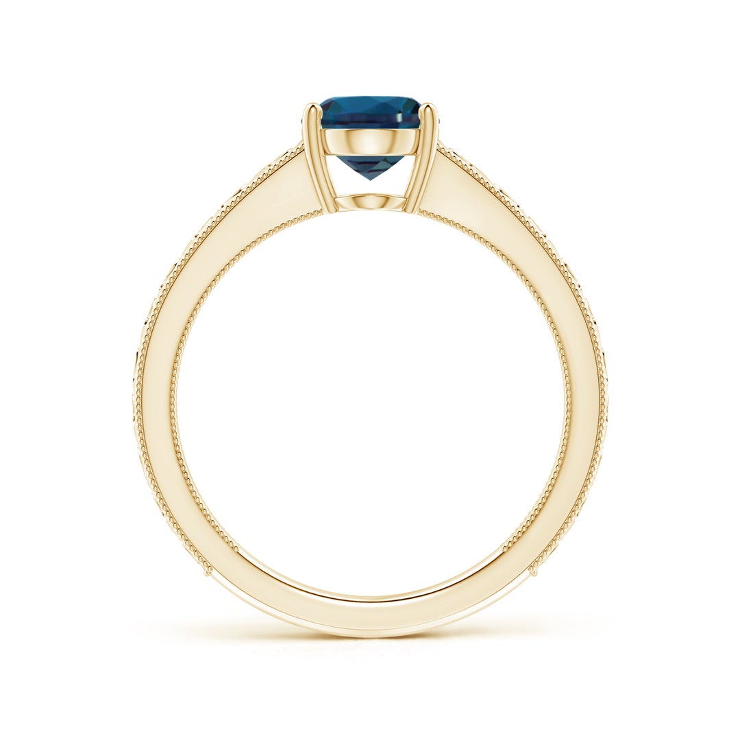 Vintage-Inspired Oval Lab Alexandrite with Engraved Shank Engagement Ring