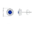 Vintage Round Lab Blue Sapphire with Moissanite Halo Stud Earrings