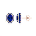 Vintage Oval Lab Blue Sapphire Double Halo with Moissanite Stud Earrings
