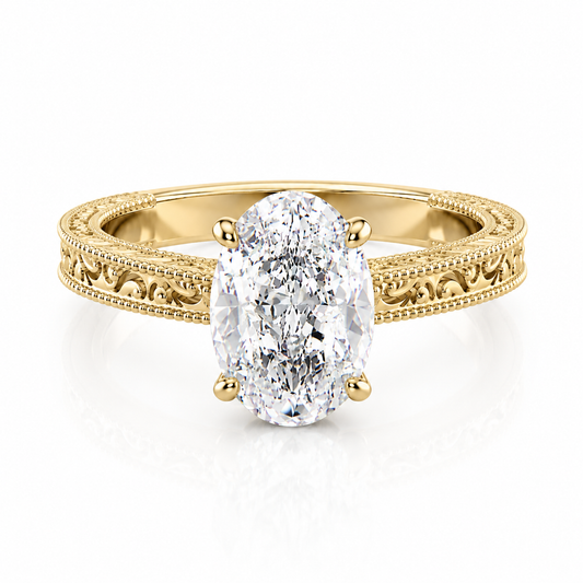 Vintage Oval Lab-Grown Diamond Cut-out Vine Band Engagement Ring