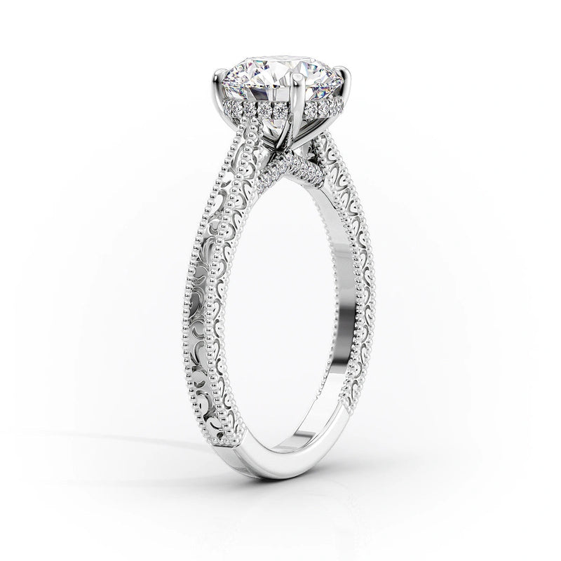 Vintage Oval Lab-Grown Diamond Cut-out Vine Band Engagement Ring