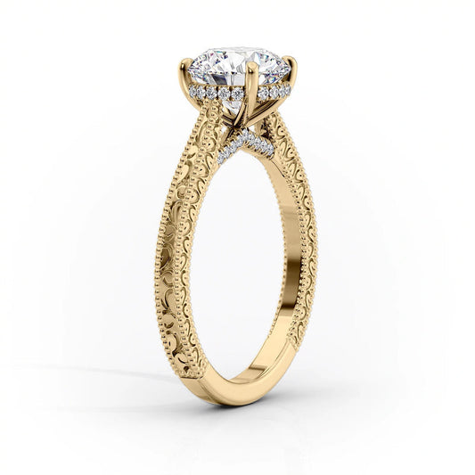 Vintage Oval Lab-Grown Diamond Cut-out Vine Band Engagement Ring