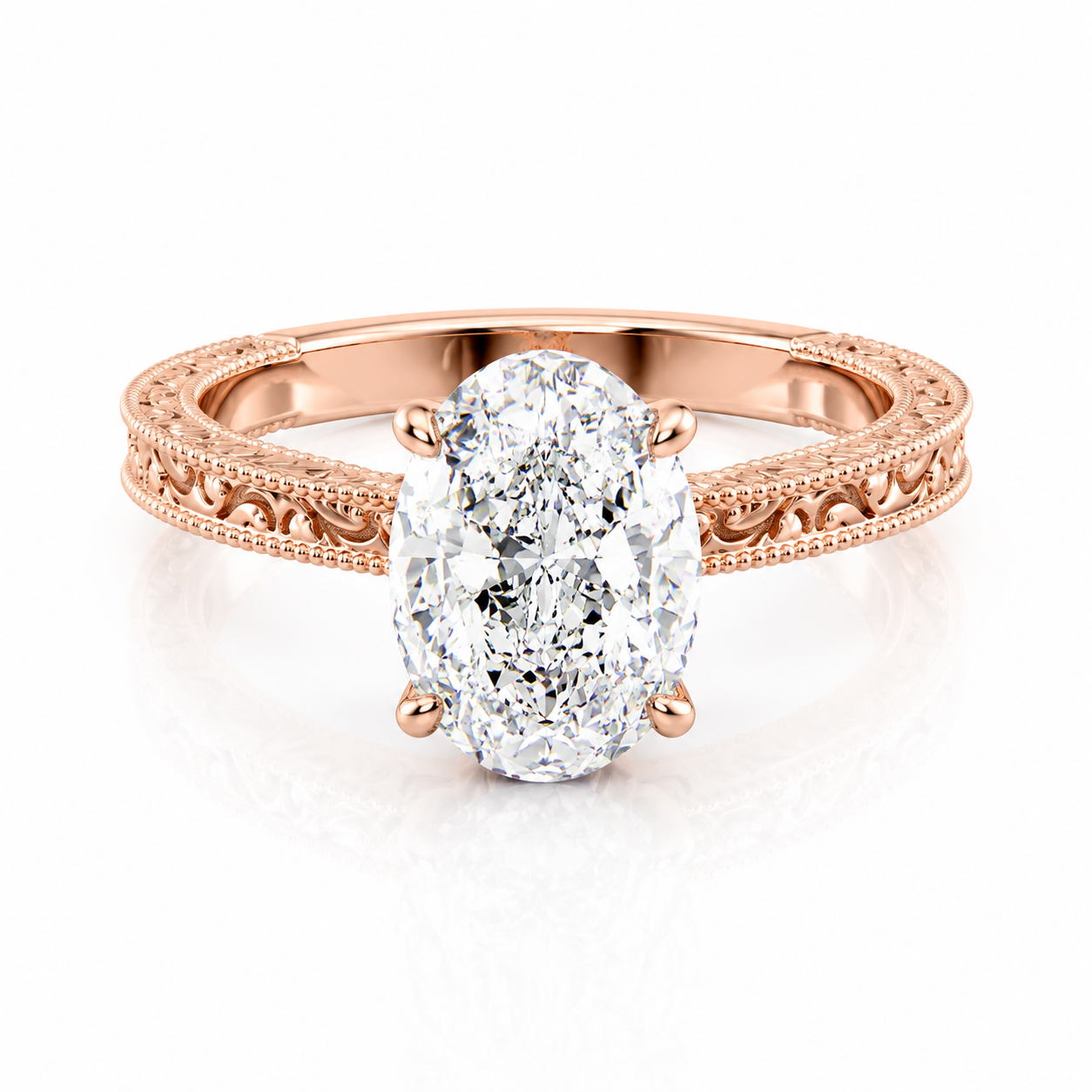 Vintage Oval Lab-Grown Diamond Cut-out Vine Band Engagement Ring
