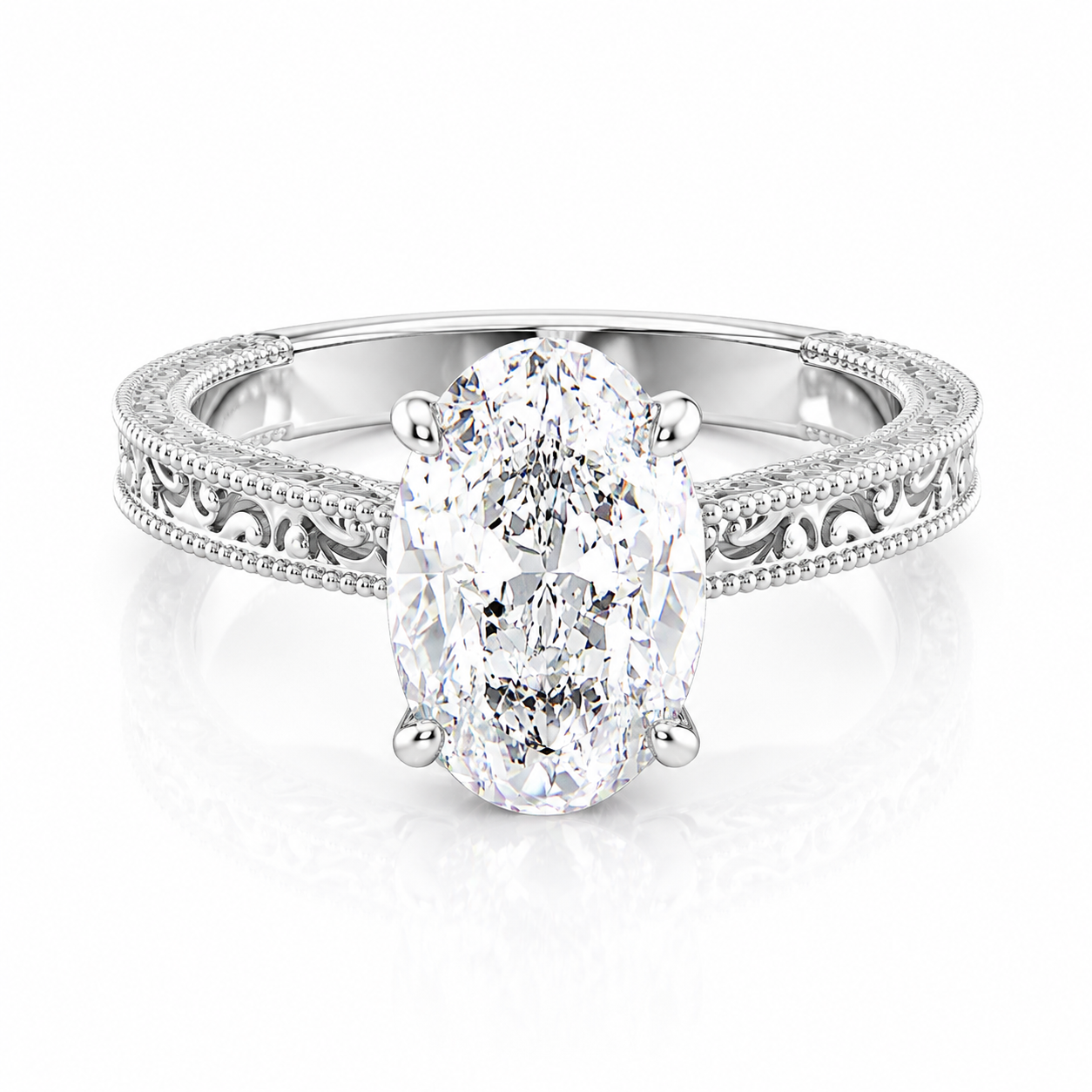 Vintage Oval Lab-Grown Diamond Cut-out Vine Band Engagement Ring
