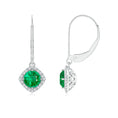 Vintage Round Lab-Created Emerald with Moissanite Halo Drop Earrings