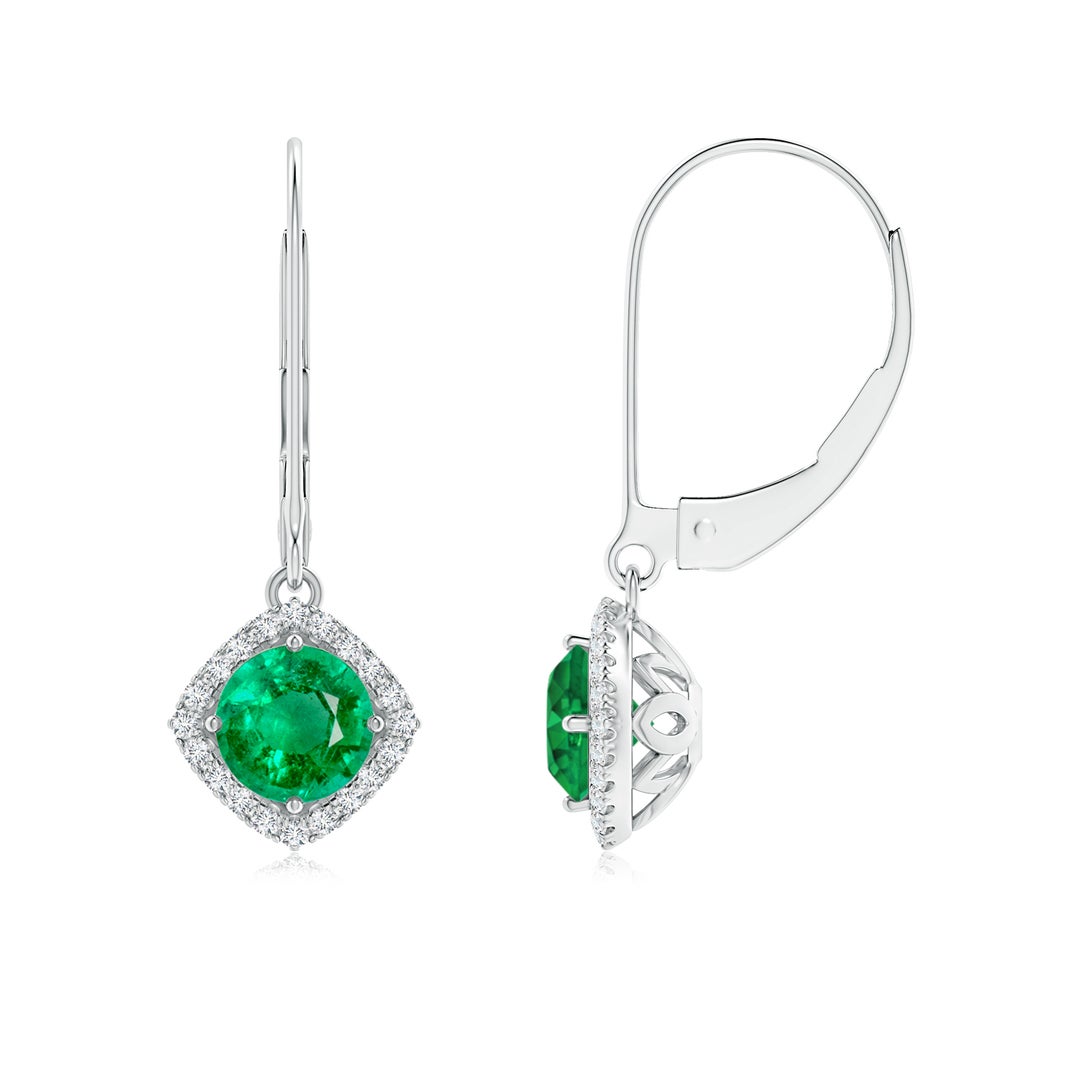 Vintage Round Lab-Created Emerald with Moissanite Halo Drop Earrings