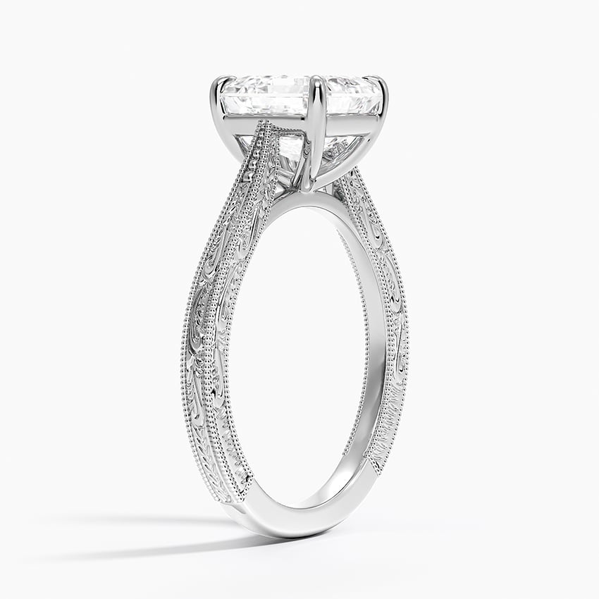 Vintage Engraved Asscher Cut Moissanite Engagement Ring