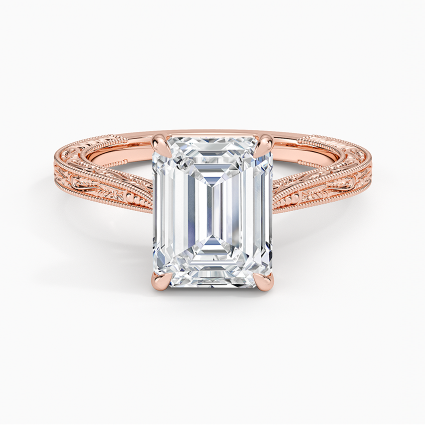 Vintage Engraved Emerald Cut Moissanite Engagement Ring