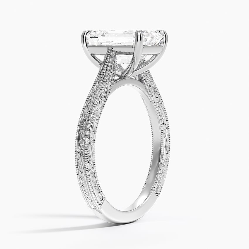 Vintage Engraved Emerald Cut Moissanite Engagement Ring