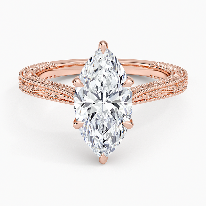 Vintage Engraved Marquise Cut Moissanite Engagement Ring