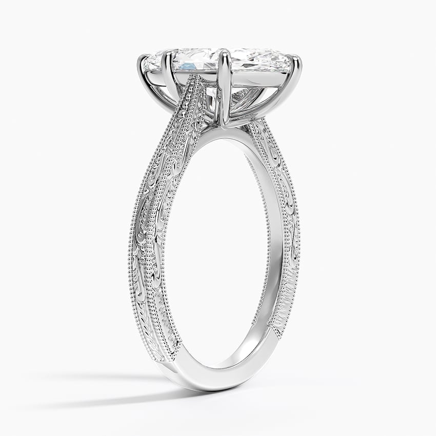 Vintage Engraved Marquise Cut Moissanite Engagement Ring