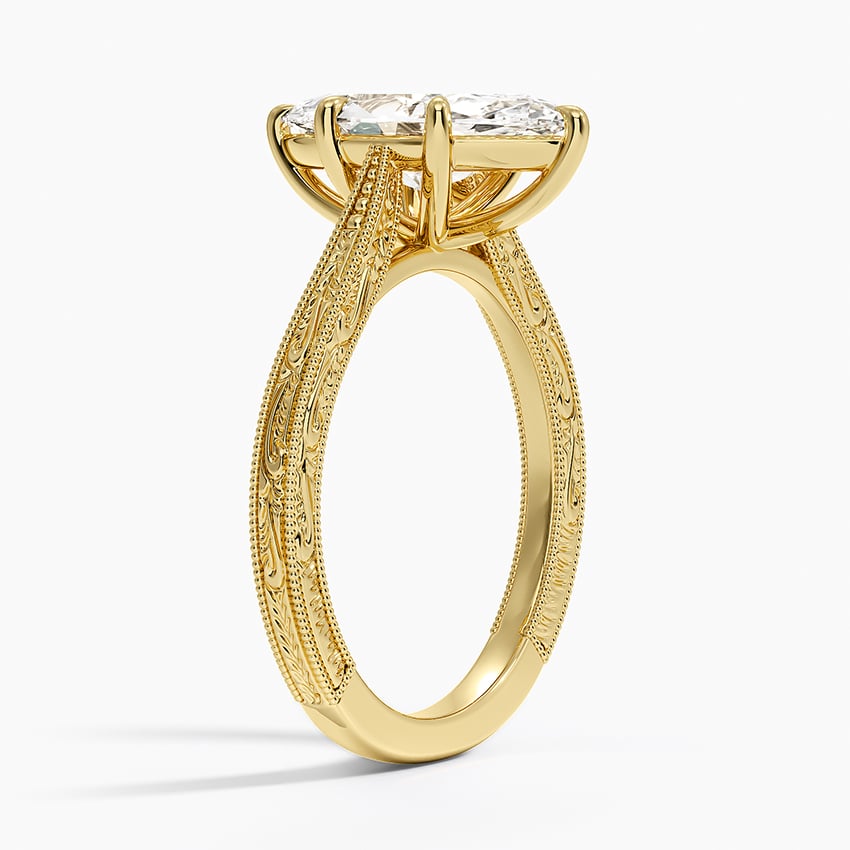 Vintage Engraved Marquise Cut Moissanite Engagement Ring