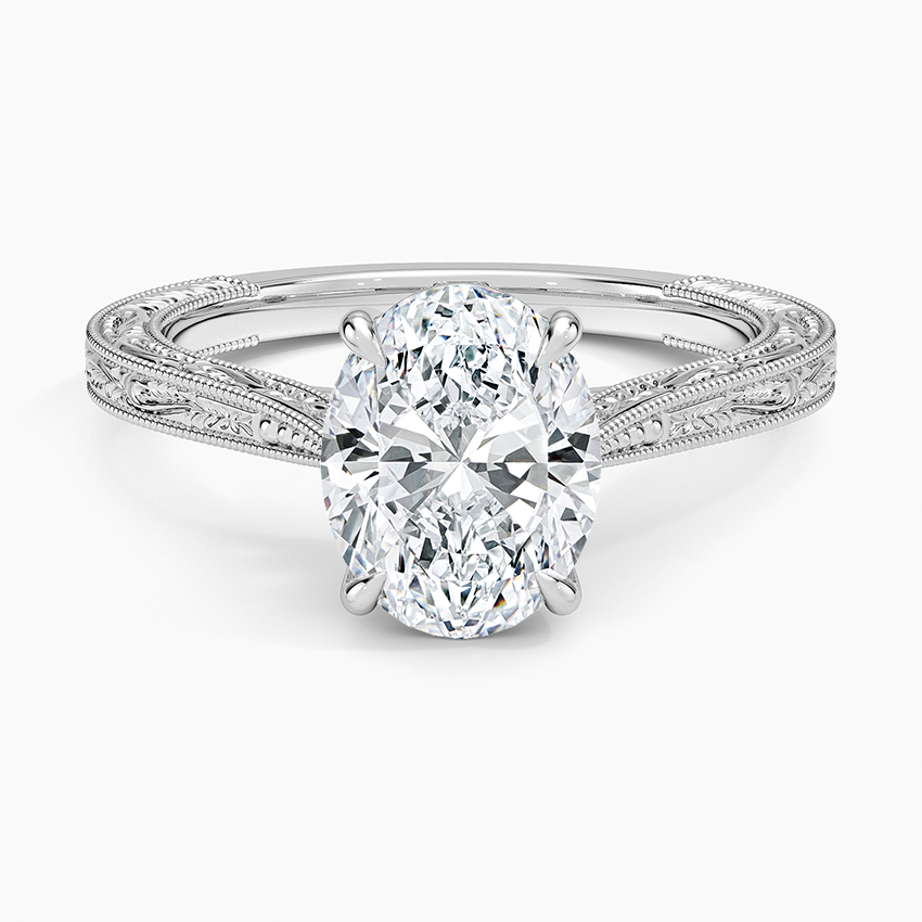 Vintage Engraved Oval Cut Moissanite Engagement Ring