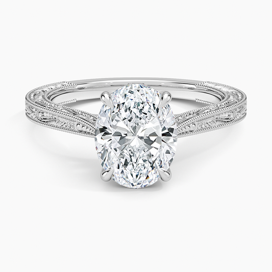 Vintage Engraved Oval Cut Moissanite Engagement Ring